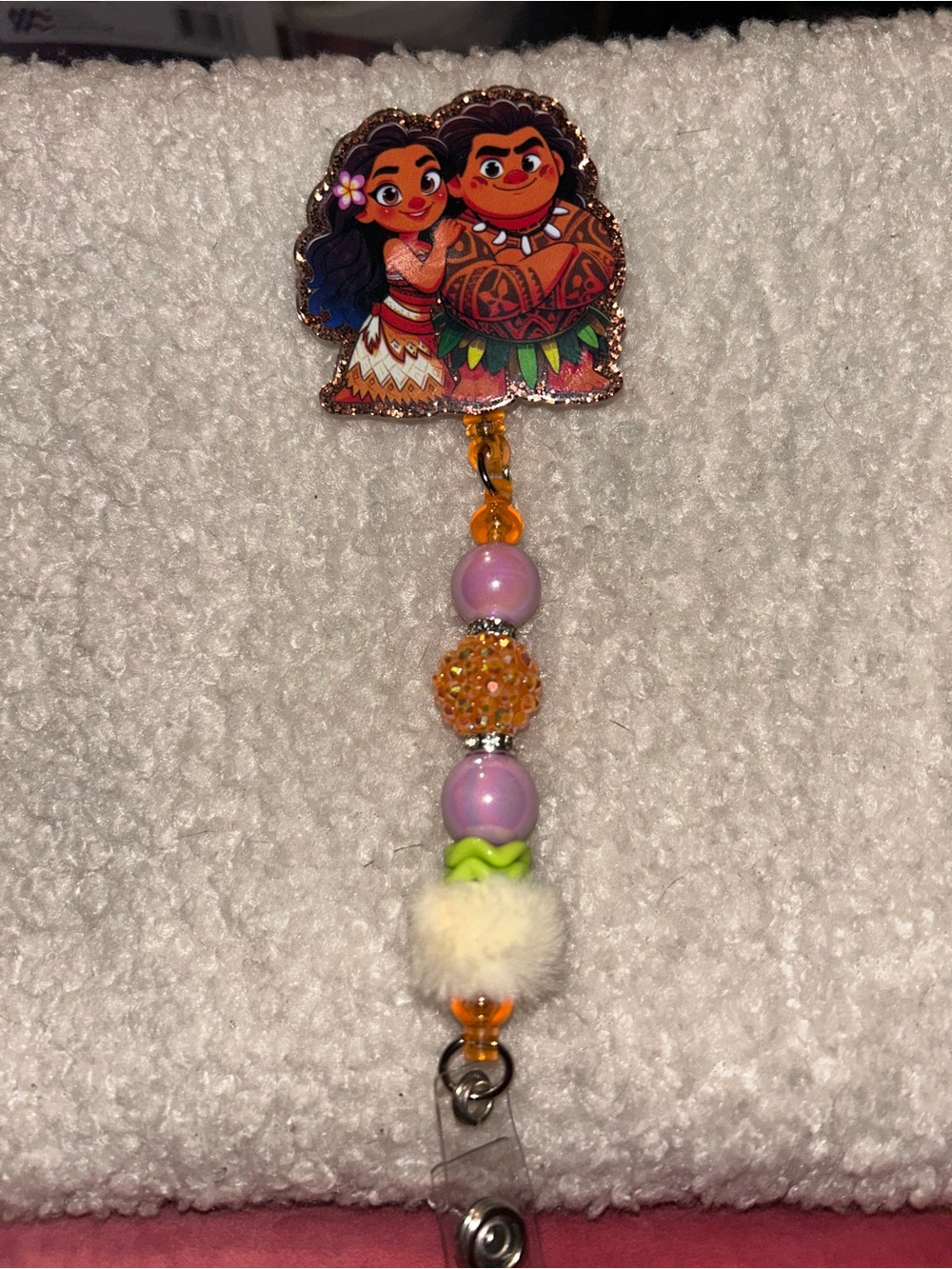 Moana-Themed Purple & Orange Beaded Badge Reel